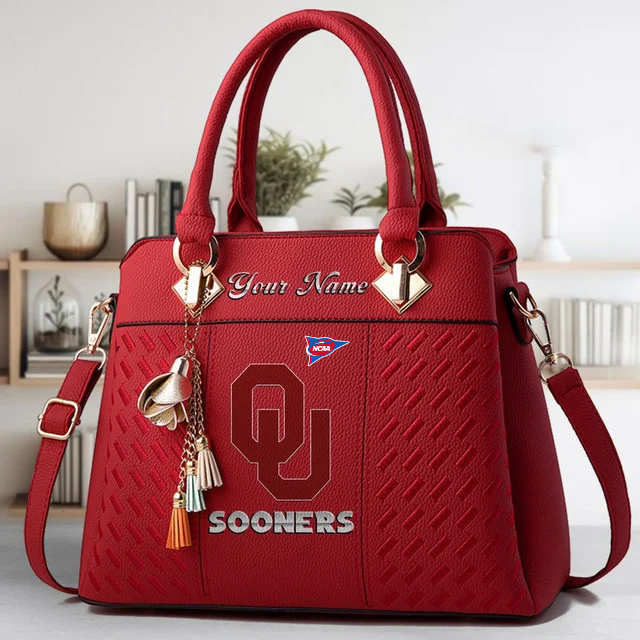 LIMITED EDITION - NEW CUSTOMIZED FBS NCAA31 OUS OU SOONERS ZIP HANDBAG MULTICOLOR