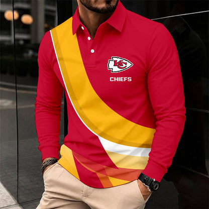 [SPECIAL OFFER] NEW CUSTOMIZED NFL01 KCC KANSAS CITY CHIEFS O-RING LONG SLEEVE POLO SHIRT