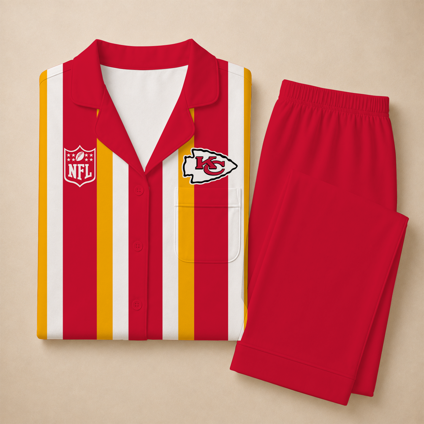 [SPECIAL OFFER] NEW CUSTOMIZED NFL01 KCC KANSAS CITY CHIEFS SHORT SLEEVE & LONG PANTS PAJAMAS SET
