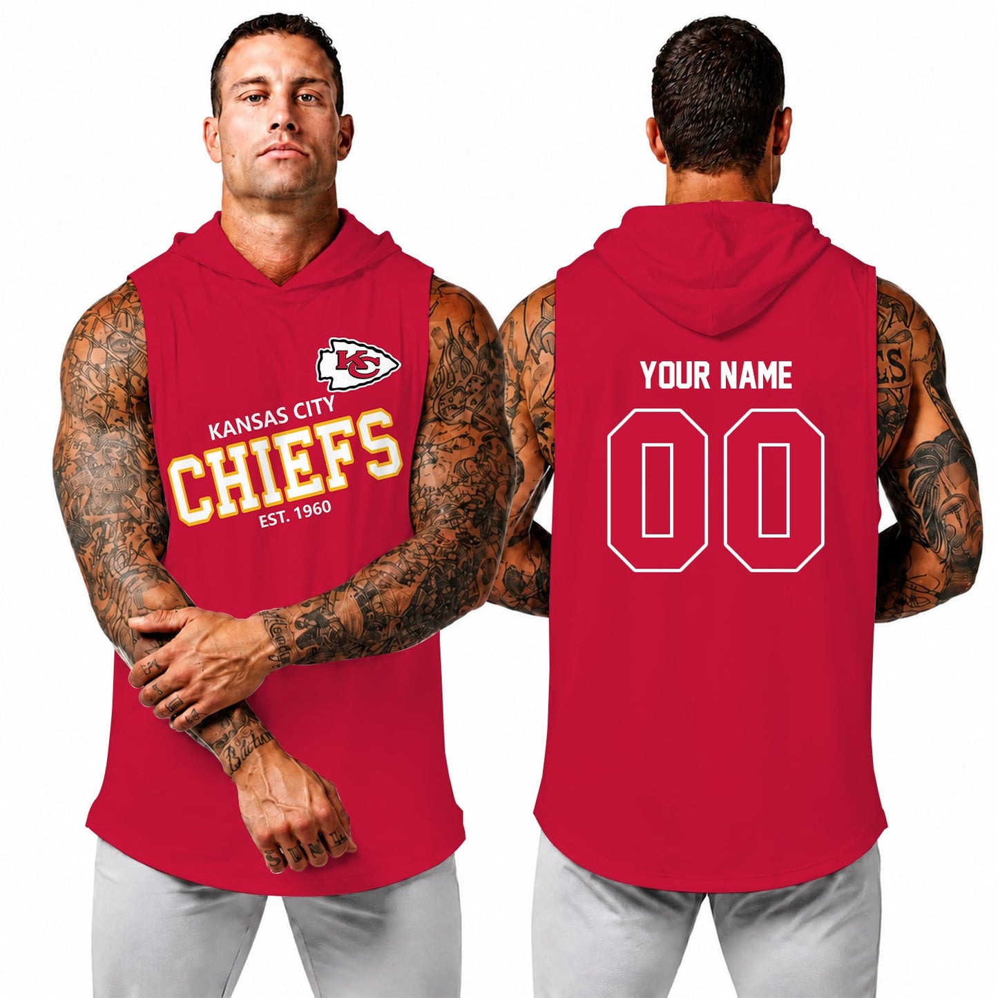 [SPECIAL OFFER] NEW CUSTOMIZED NFL01 KCC KANSAS CITY CHIEFS HOODED TANK TOP