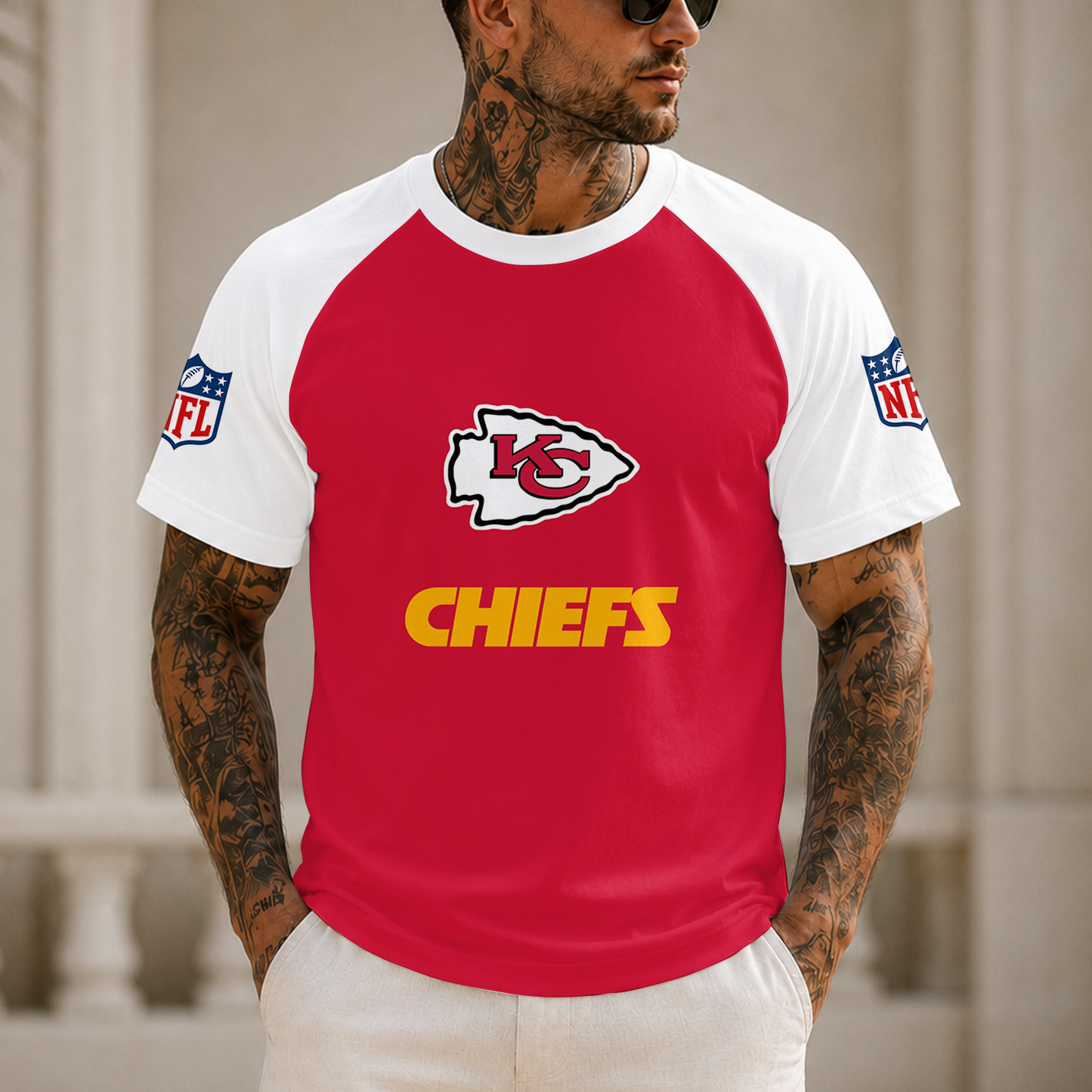 [SPECIAL OFFER] NEW CUSTOMIZED NFL01 KCC KANSAS CITY CHIEFS RAGLAN TEE