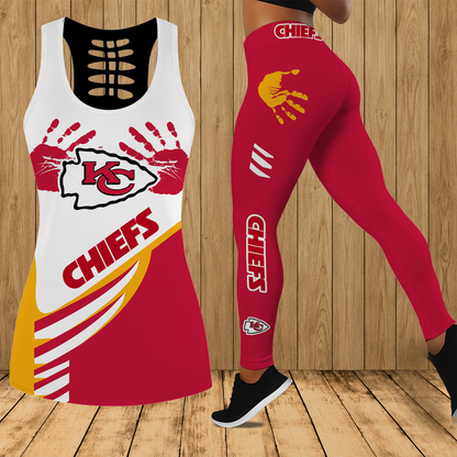 [SPECIAL OFFER] NEW CUSTOMIZED NFL01 KCC KANSAS CITY CHIEFS HOLLOW TANK TOP & LEGGINGS SET