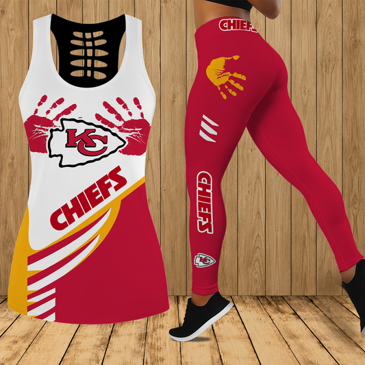 [SPECIAL OFFER] NEW CUSTOMIZED NFL01 KCC KANSAS CITY CHIEFS HOLLOW TANK TOP & LEGGINGS SET