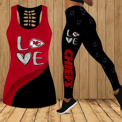 [SPECIAL OFFER] NEW CUSTOMIZED NFL01 KCC KANSAS CITY CHIEFS HOLLOW TANK TOP & LEGGINGS SET