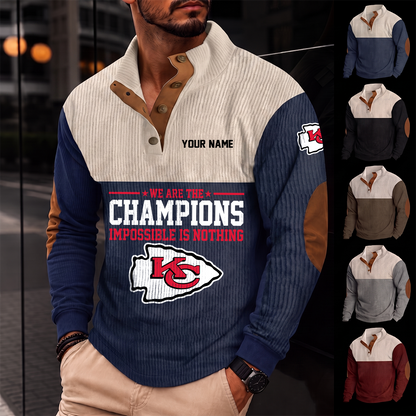 [SPECIAL OFFER] NEW CUSTOMIZED NFL01 KCC KANSAS CITY CHIEFS BUTTON SWEATSHIRTS STAND COLLAR
