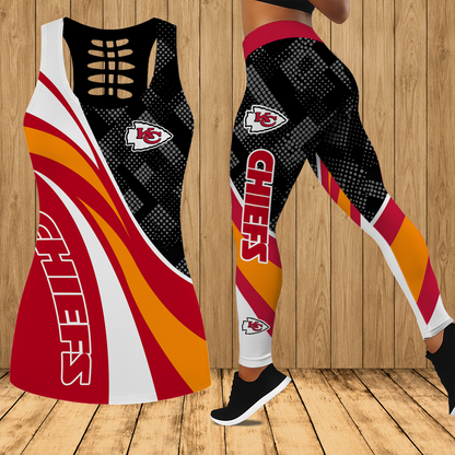 [SPECIAL OFFER] NEW CUSTOMIZED NFL01 KCC KANSAS CITY CHIEFS HOLLOW TANK TOP & LEGGINGS SET