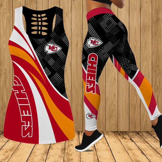 [SPECIAL OFFER] NEW CUSTOMIZED NFL01 KCC KANSAS CITY CHIEFS HOLLOW TANK TOP & LEGGINGS SET