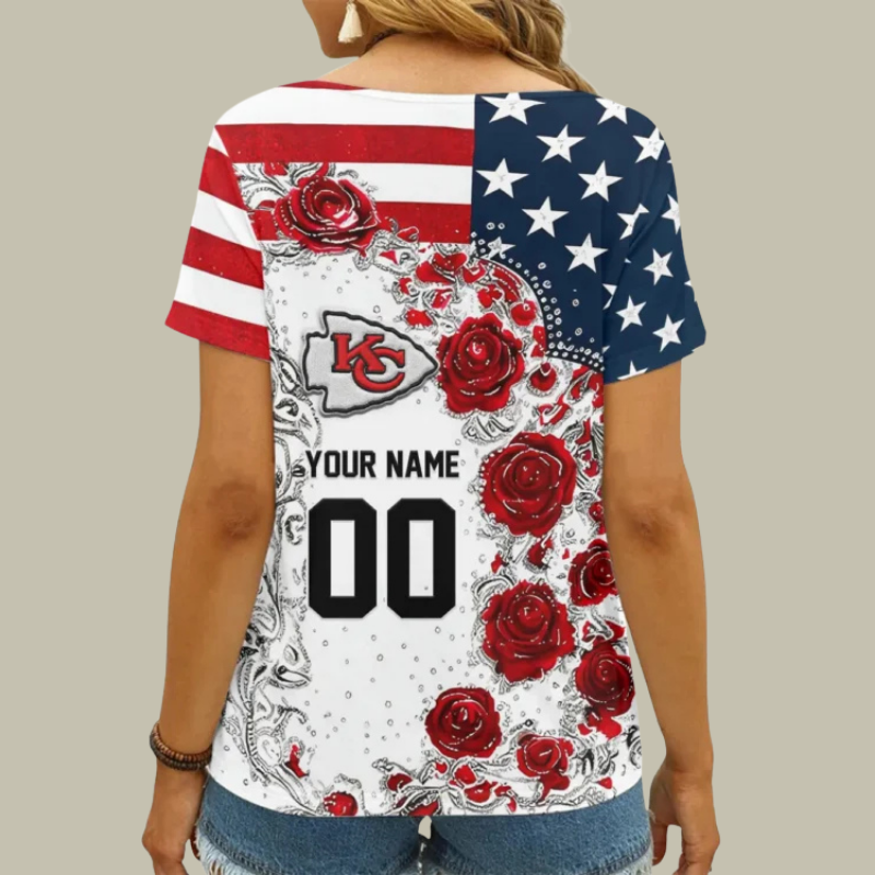 [SPECIAL OFFER] NEW CUSTOMIZED NFL01 KCC KANSAS CITY CHIEFS V-NECK FEMALE SHIRT