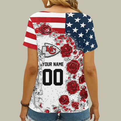 [SPECIAL OFFER] NEW CUSTOMIZED NFL01 KCC KANSAS CITY CHIEFS V-NECK FEMALE SHIRT