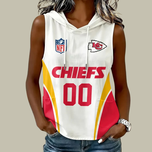 [SPECIAL OFFER] NEW CUSTOMIZED NFL01 KCC KANSAS CITY CHIEFS WOMEN'S SLEEVELESS HOODED POCKET TANK TOP