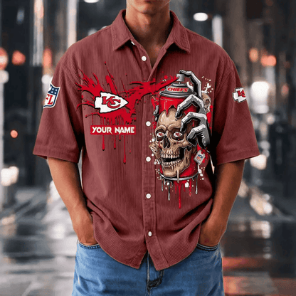 [SPECIAL OFFER] NEW CUSTOMIZED NFL01 KCC KANSAS CITY CHIEFS SEERSUCKER BUTTON SHIRT