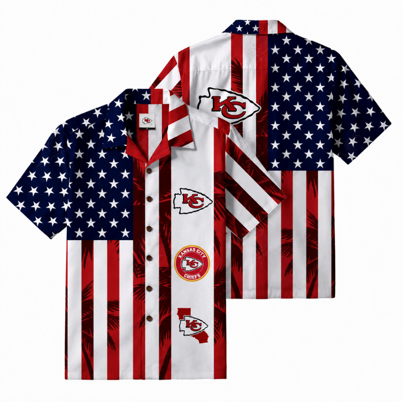 [SPECIAL OFFER] NEW CUSTOMIZED NFL01 KCC KANSAS CITY CHIEFS PATRIOTIC 250 USA HAWAIIAN SHIRT