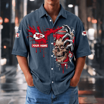 [SPECIAL OFFER] NEW CUSTOMIZED NFL01 KCC KANSAS CITY CHIEFS SEERSUCKER BUTTON SHIRT