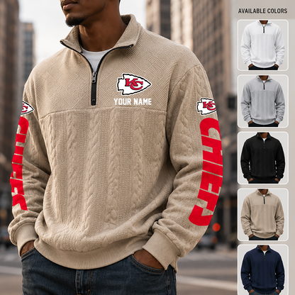 [SPECIAL OFFER] NEW CUSTOMIZED NFL01 KCC KANSAS CITY CHIEFS MULTICOLOR QUARTER-ZIP SWEATSHIRT