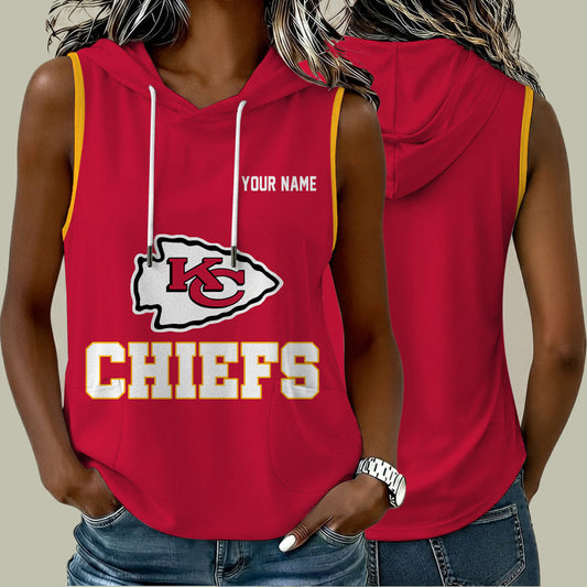 [SPECIAL OFFER] NEW CUSTOMIZED NFL01 KCC KANSAS CITY CHIEFS WOMEN'S SLEEVELESS HOODED POCKET TANK TOP