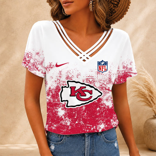 [SPECIAL OFFER] NEW CUSTOMIZED NFL01 KCC KANSAS CITY CHIEFS V-NECK SHIRT