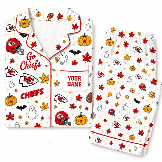 [SPECIAL OFFER] NEW CUSTOMIZED NFL01 KCC KANSAS CITY CHIEFS HALLOWEEN LONG PAJAMAS SET
