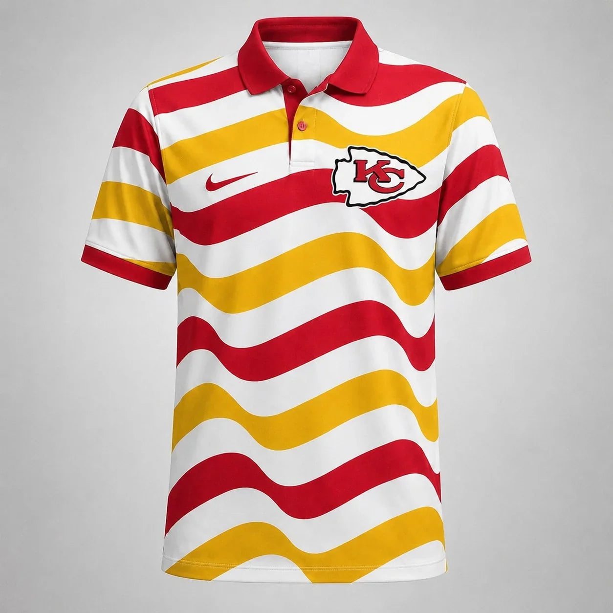 [SPECIAL OFFER] NEW CUSTOMIZED NFL01 KCC KANSAS CITY CHIEFS STRIPED POLO SHIRT