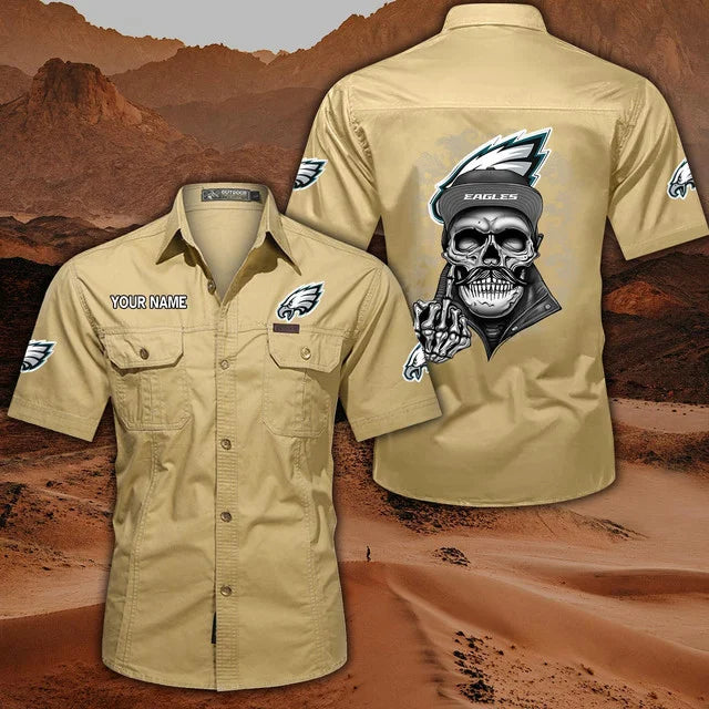 [SPECIAL OFFER] NEW CUSTOMIZED NFL02 PPE PHILADELPHIA EAGLES MUTICOLOR MEN'S CARGO SHIRT