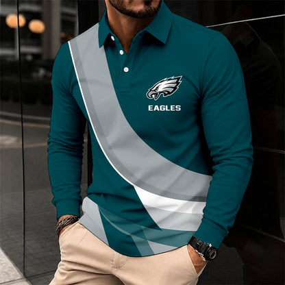 [SPECIAL OFFER] NEW CUSTOMIZED NFL02 PPE PHILADELPHIA EAGLES O-RING LONG SLEEVE POLO SHIRT