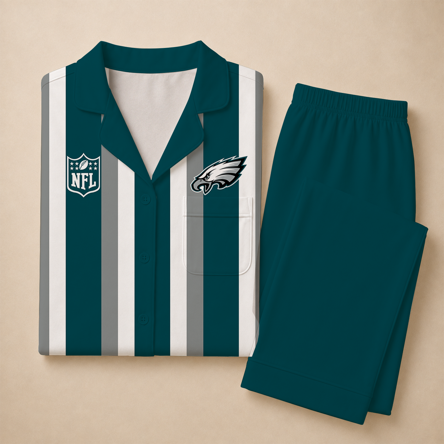 [SPECIAL OFFER] NEW CUSTOMIZED NFL02 PPE PHILADELPHIA EAGLES SHORT SLEEVE & LONG PANTS PAJAMAS SET
