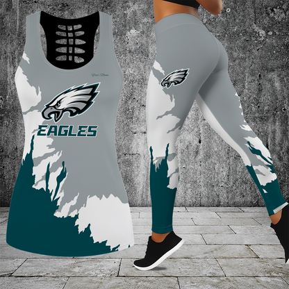 [SPECIAL OFFER] NEW CUSTOMIZED NFL02 PPE PHILADELPHIA EAGLES HOLLOW TANK TOP & LEGGINGS SET