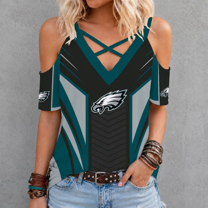[SPECIAL OFFER] NEW CUSTOMIZED NFL02 PPE PHILADELPHIA EAGLES CRISS CROSS V-NECK TOP