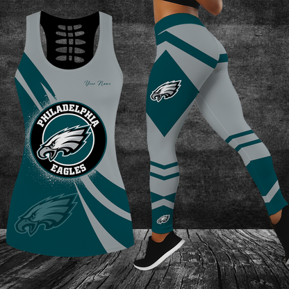 [SPECIAL OFFER] NEW CUSTOMIZED NFL02 PPE PHILADELPHIA EAGLES HOLLOW TANK TOP & LEGGINGS SET