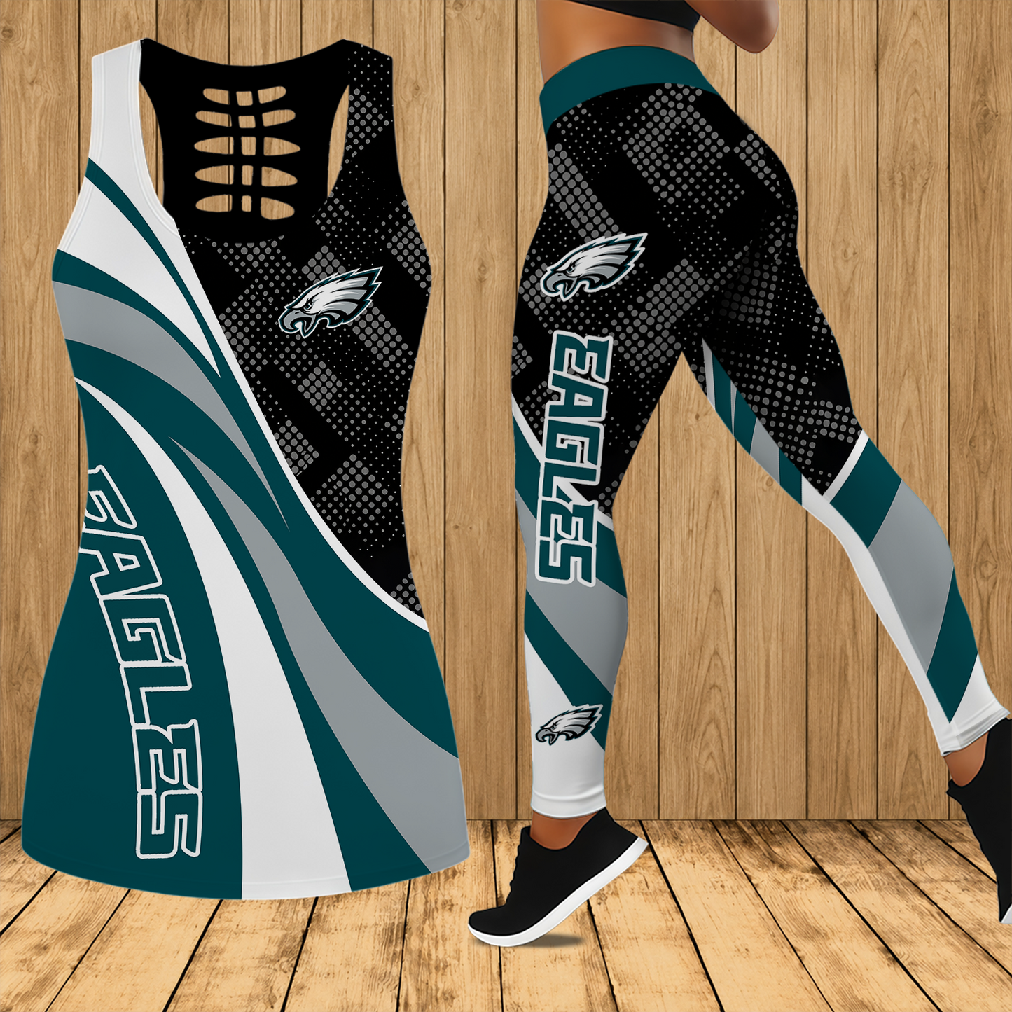 [SPECIAL OFFER] NEW CUSTOMIZED NFL02 PPE PHILADELPHIA EAGLES HOLLOW TANK TOP & LEGGINGS SET