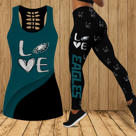 [SPECIAL OFFER] NEW CUSTOMIZED NFL02 PPE PHILADELPHIA EAGLES HOLLOW TANK TOP & LEGGINGS SET