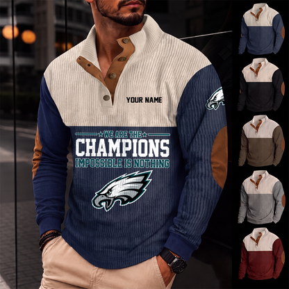 [SPECIAL OFFER] NEW CUSTOMIZED NFL02 PPE PHILADELPHIA EAGLES BUTTON SWEATSHIRTS STAND COLLAR