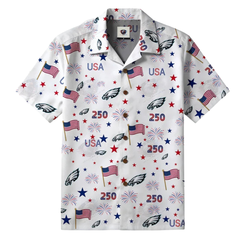 [SPECIAL OFFER] NEW CUSTOMIZED NFL02 PPE PHILADELPHIA EAGLES PATRIOTIC 250 USA HAWAIIAN SHIRT