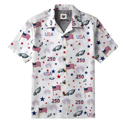 [SPECIAL OFFER] NEW CUSTOMIZED NFL02 PPE PHILADELPHIA EAGLES PATRIOTIC 250 USA HAWAIIAN SHIRT