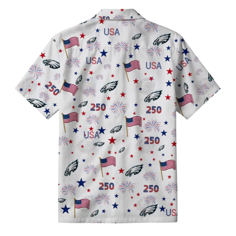 [SPECIAL OFFER] NEW CUSTOMIZED NFL02 PPE PHILADELPHIA EAGLES PATRIOTIC 250 USA HAWAIIAN SHIRT