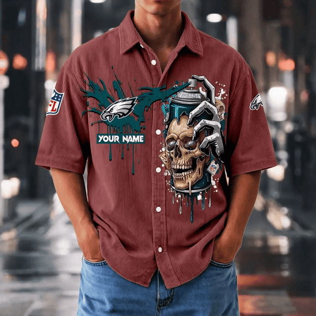 [SPECIAL OFFER] NEW CUSTOMIZED NFL02 PPE PHILADELPHIA EAGLES SEERSUCKER BUTTON SHIRT