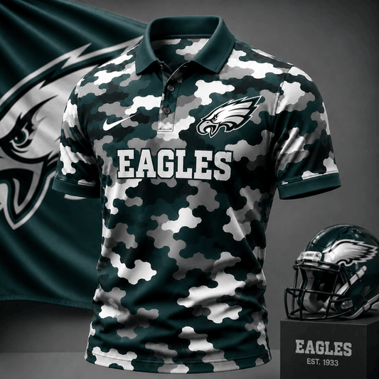 [SPECIAL OFFER] NEW CUSTOMIZED NFL02 PPE PHILADELPHIA EAGLES CAMO POLO SHIRT