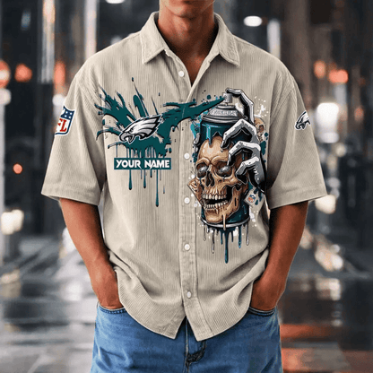 [SPECIAL OFFER] NEW CUSTOMIZED NFL02 PPE PHILADELPHIA EAGLES SEERSUCKER BUTTON SHIRT