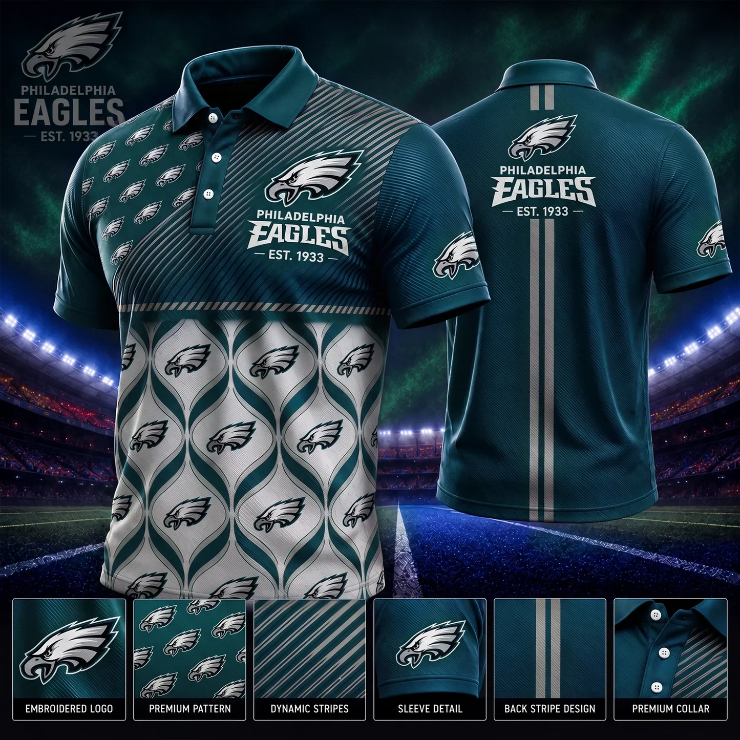 [SPECIAL OFFER] NEW CUSTOMIZED NFL02 PPE PHILADELPHIA EAGLES POLO SHIRT