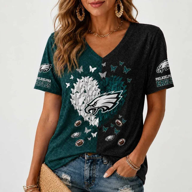 [SPECIAL OFFER] NEW CUSTOMIZED NFL02 PPE PHILADELPHIA EAGLES V-NECK FEMALE SHIRT