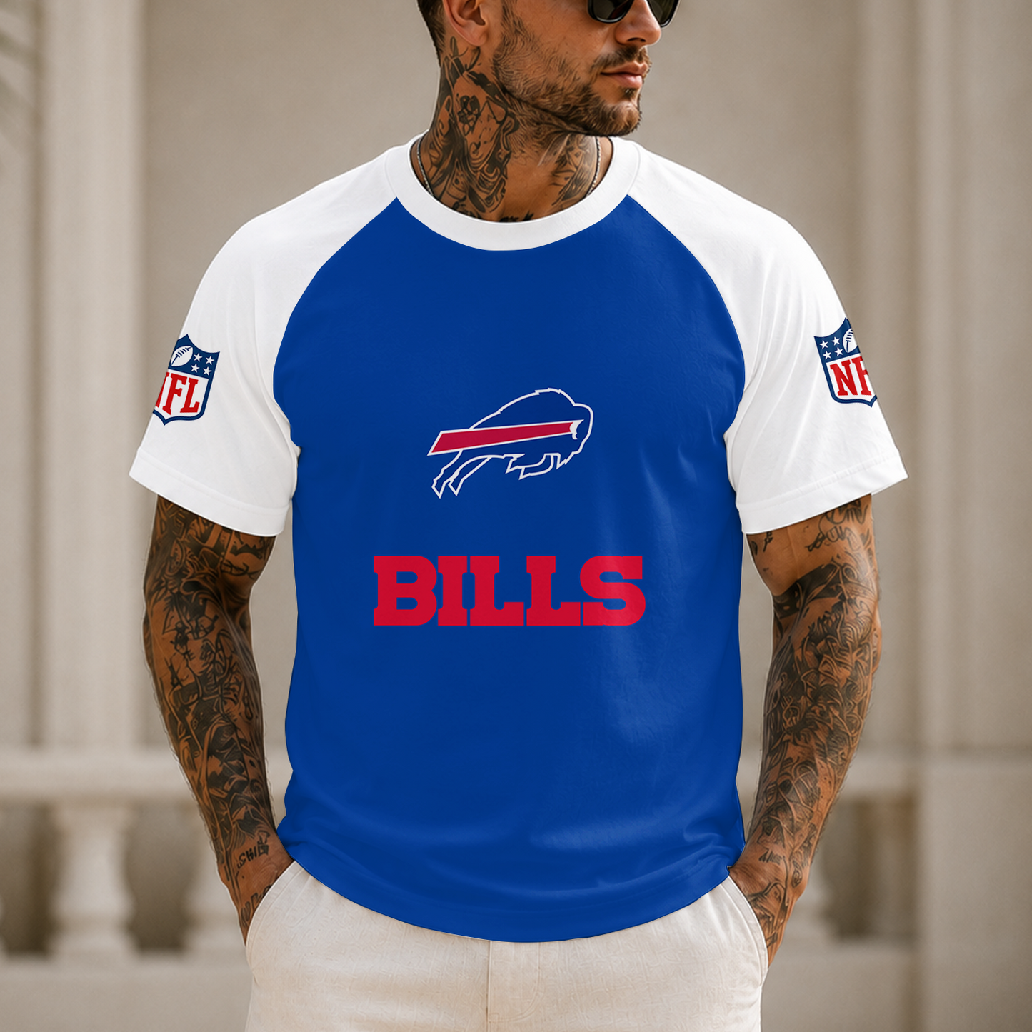 [SPECIAL OFFER] NEW CUSTOMIZED NFL03 BFB BUFFALO BILLS RAGLAN TEE