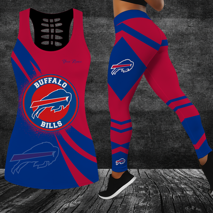[SPECIAL OFFER] NEW CUSTOMIZED NFL03 BFB BUFFALO BILLS HOLLOW TANK TOP & LEGGINGS SET