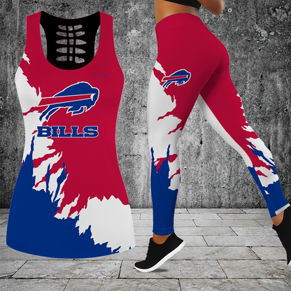 [SPECIAL OFFER] NEW CUSTOMIZED NFL03 BFB BUFFALO BILLS HOLLOW TANK TOP & LEGGINGS SET
