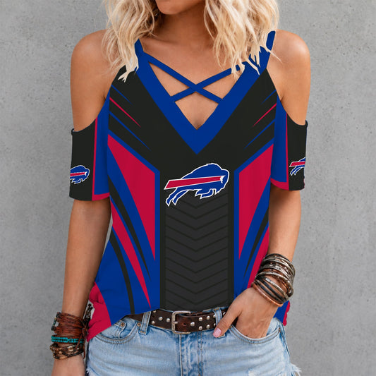 [SPECIAL OFFER] NEW CUSTOMIZED NFL03 BFB BUFFALO BILLS CRISS CROSS V-NECK TOP