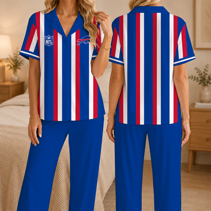 [SPECIAL OFFER] NEW CUSTOMIZED NFL03 BFB BUFFALO BILLS SHORT SLEEVE & LONG PANTS PAJAMAS SET