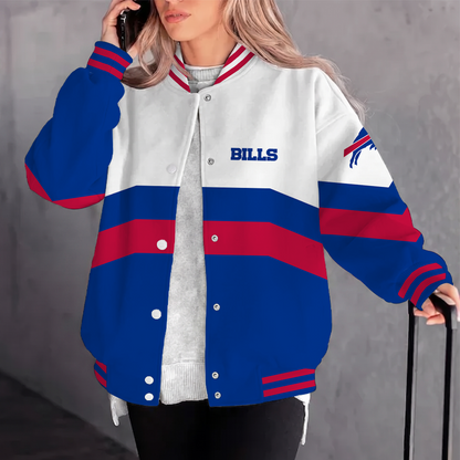 [SPECIAL OFFER] NEW CUSTOMIZED NFL03 BFB BUFFALO BILLS SATIN VARSITY & BASEBALL JACKET