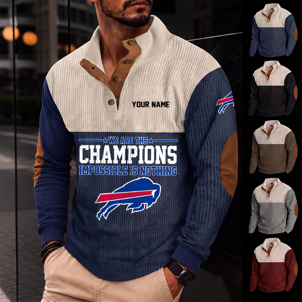 [SPECIAL OFFER] NEW CUSTOMIZED NFL03 BFB BUFFALO BILLS BUTTON SWEATSHIRTS STAND COLLAR