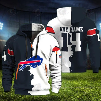 [SPECIAL OFFER] NEW CUSTOMIZED NFL03 BFB BUFFALO BILLS QUARTER ZIP HOODIE