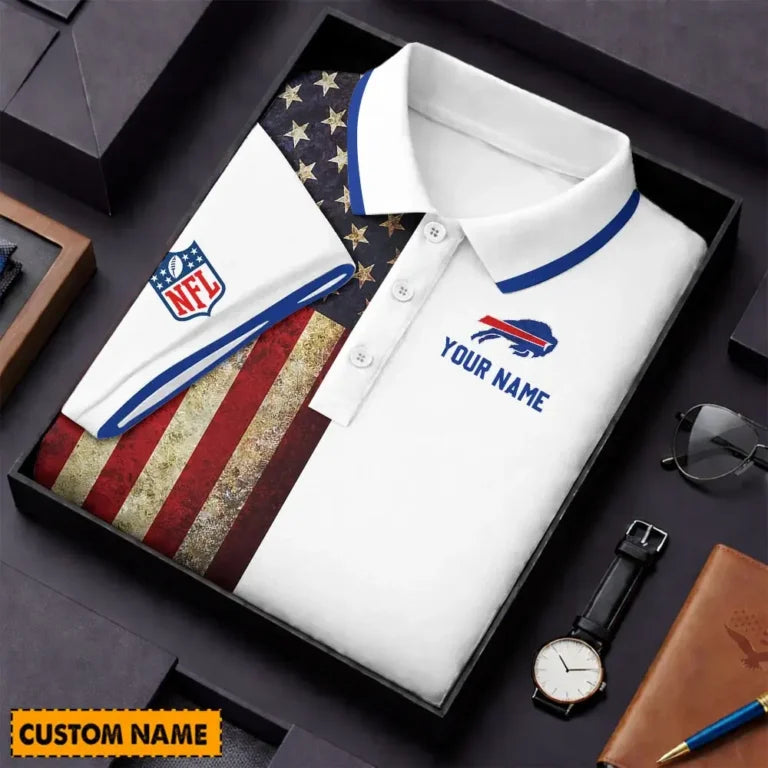 [SPECIAL OFFER] NEW CUSTOMIZED NFL03 BFB BUFFALO BILLS US FLAG POLO SHIRT