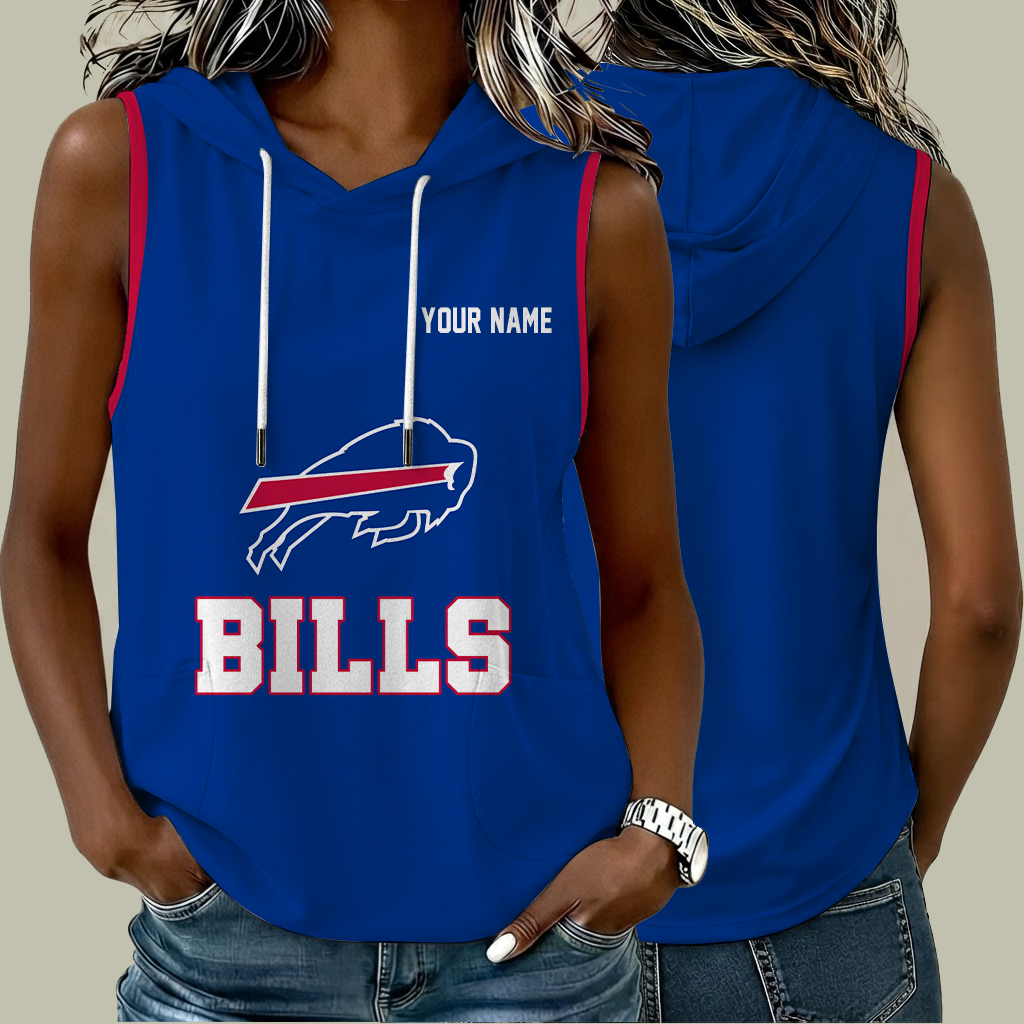 [SPECIAL OFFER] NEW CUSTOMIZED NFL03 BFB BUFFALO BILLS WOMEN'S SLEEVELESS HOODED POCKET TANK TOP