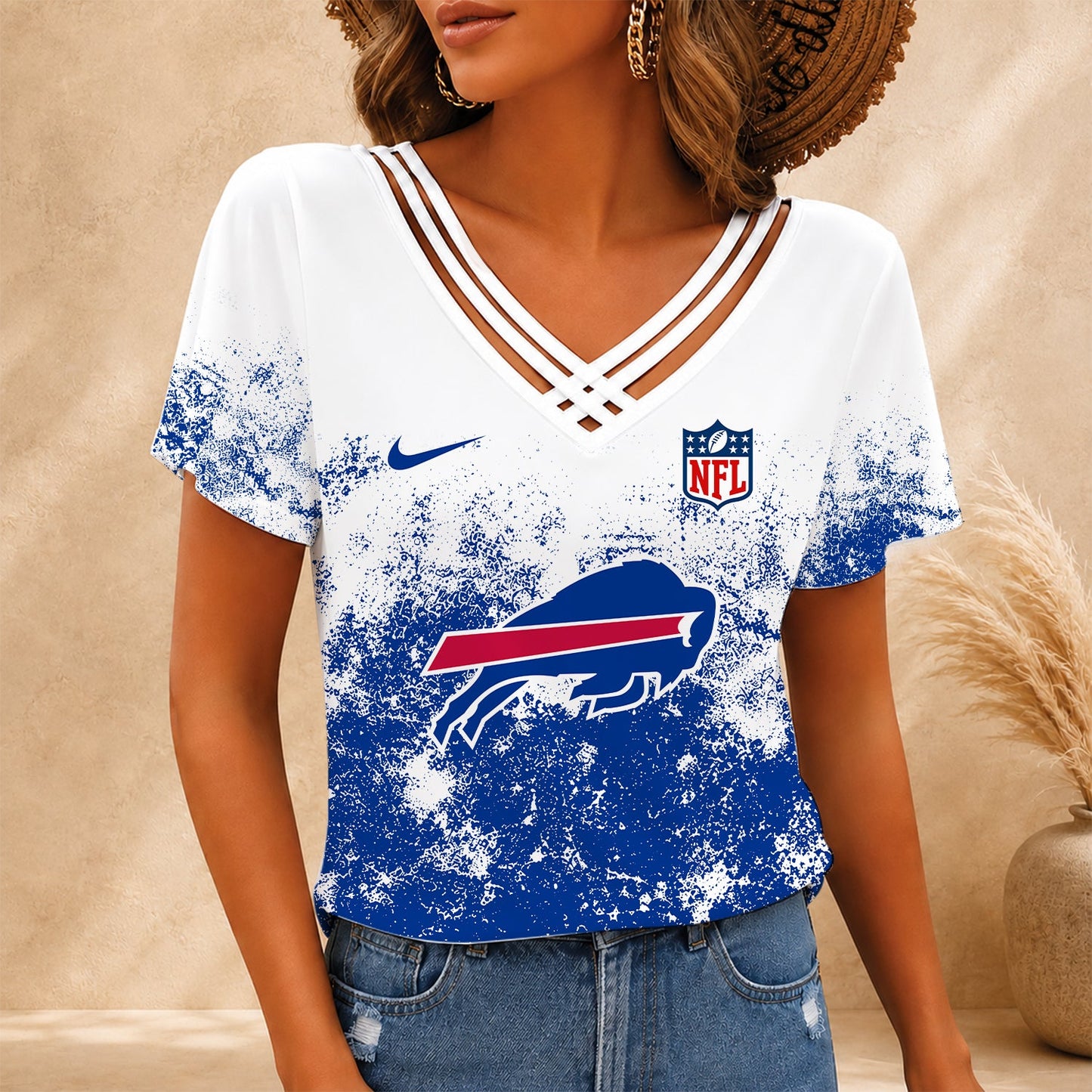 [SPECIAL OFFER] NEW CUSTOMIZED NFL03 BFB BUFFALO BILLS V-NECK SHIRT